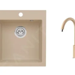 Alveus Conjuntos De Cocina - Conjunto De Fregadero De Granito Cortina 20 Y Grifo Tonia, Beige SETA736