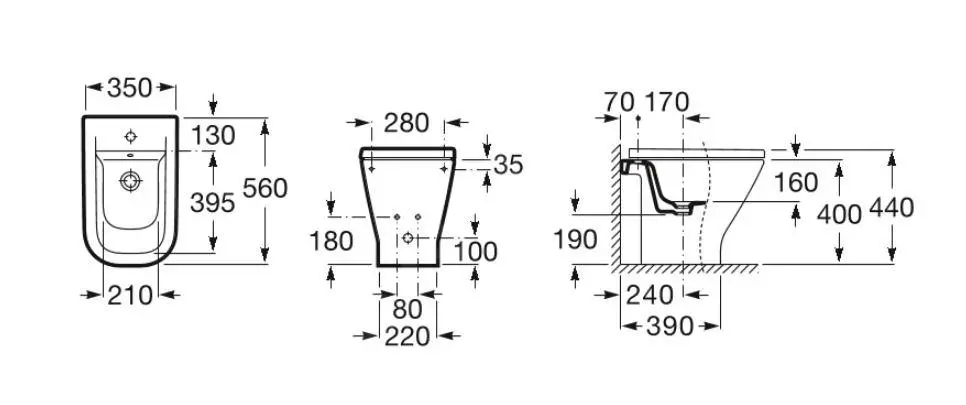Roca The Gap - Bidé Independiente, Orificio Para Grifo, Blanco A357474000 2 Roca The Gap - Bidé Independiente, Orificio Para Grifo, Blanco A357474000 - Imagen 2