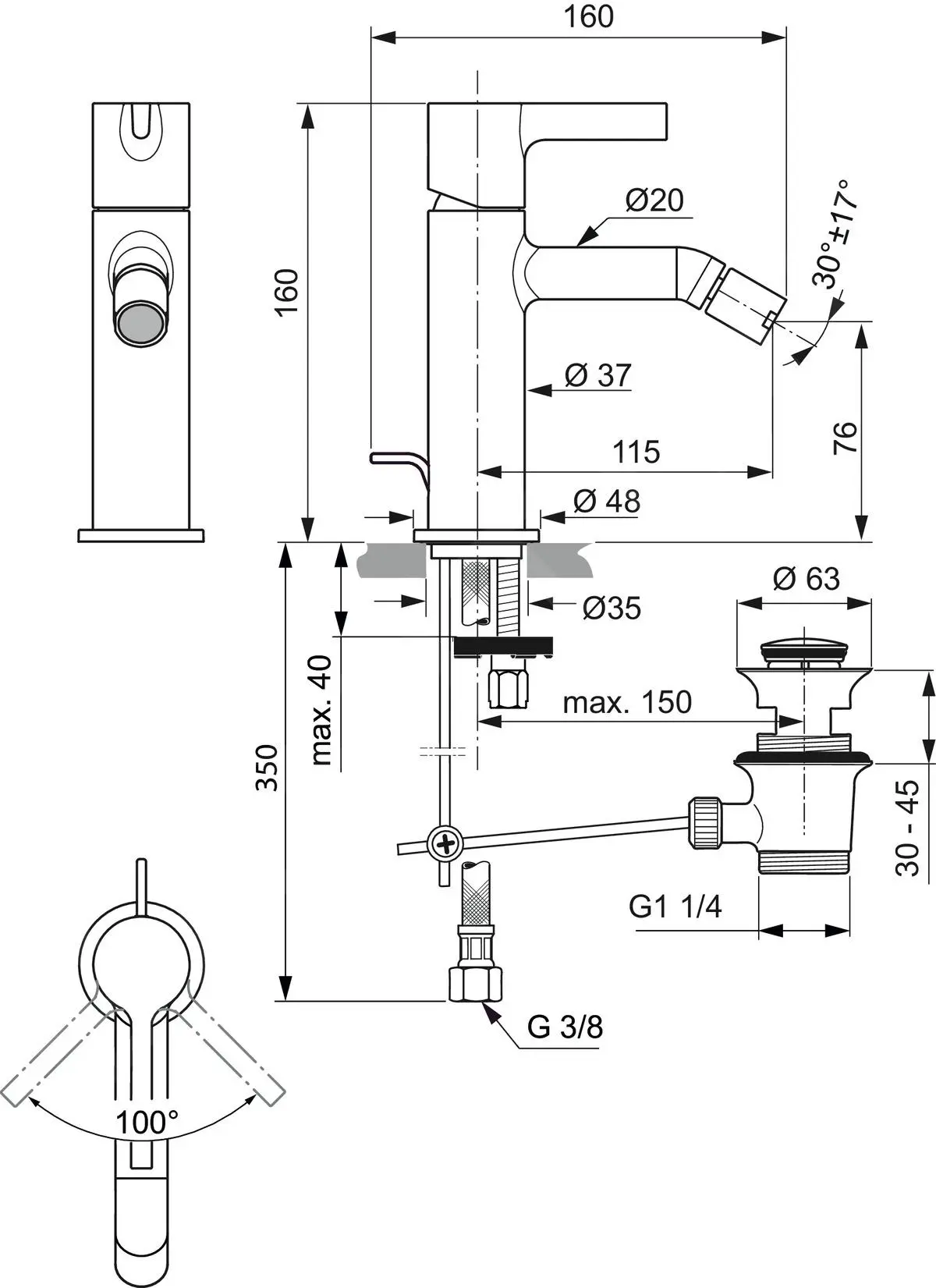 Ideal Standard Joy - Grifo De Bidé Con Desagüe, Silver Storm BC784GN 2 Ideal Standard Joy - Grifo De Bidé Con Desagüe, Silver Storm BC784GN - Imagen 2