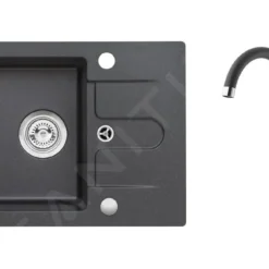 Alveus Conjuntos De Cocina - Conjunto De Fregadero De Granito Cortina 10 Y Grifo Tonia, Carbon SETA21010