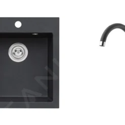 Alveus Conjuntos De Cocina - Conjunto De Fregadero De Granito Cortina 20 Y Grifo Tonia, Carbon SETA737