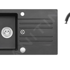 Alveus Conjuntos De Cocina - Conjunto De Fregadero De Granito Cortina 140 Y Grifo Tonia, Carbon SETA735
