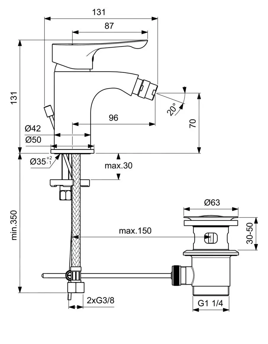 Ideal Standard Alpha - Grifo De Bidé Con Desagüe, Cromo BC652AA 2 Ideal Standard Alpha - Grifo De Bidé Con Desagüe, Cromo BC652AA - Imagen 2
