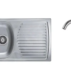 Alveus Conjuntos De Cocina - Conjunto De Fregadero Basic 170, Grifo Karina + Regalo, Cromo SETA261